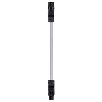 An electronic cable with black plugs at both ends.