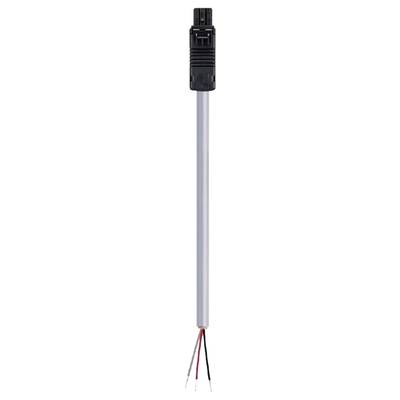 Grey electrical wire with a black plastic plug at the top and three exposed cable ends: red, black, and white.