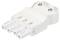 A white, three-pin electrical plug with screw fixation, suitable for industrial applications.