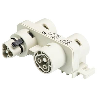 A T-shaped electrical connector with a plastic housing and multiple plug connections, suitable for industrial applications.