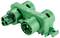 Green electrical multi-socket connector with safety lock.