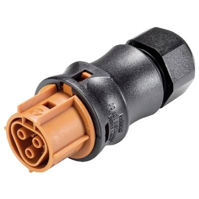 A black and orange electrical plug with multiple connection pins, suitable for electrical connections in vehicles.