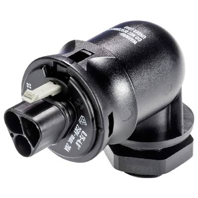 A black, angled temperature sensor with two connection plugs. Primarily used in heating and cooling systems.
