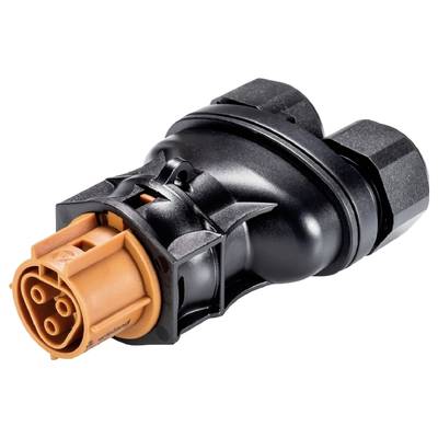 Black and orange electrical multi-socket connector, suitable for industrial applications.