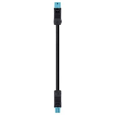 Black cable with blue connectors at both ends, suitable for electrical connections in solar installations.