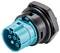 A circular, multi-pin connector with a blue plastic housing and black mounting nut, suitable for industrial applications.