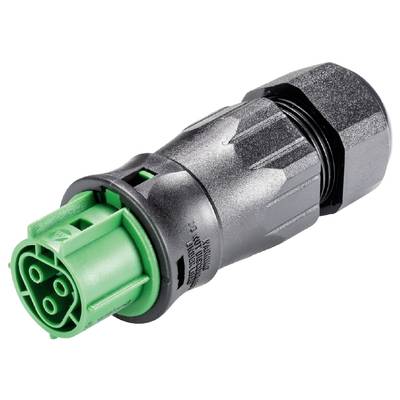 Electrical connector with a green contact area and black housing. Suitable for robust applications.