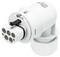 White electric multi-point plug socket, side view. Suitable for industrial applications.