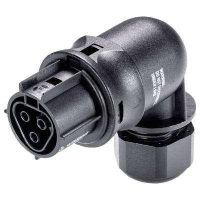 Black electric plug with multiple connections, suitable for industrial applications.