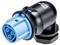 An electrical plug with a blue and black housing. Suitable for vehicle applications. Close-up view with clear contacts.