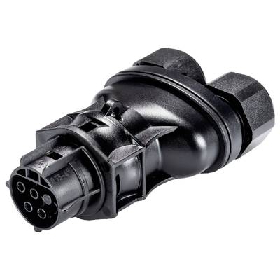 A black, cylindrical plug with multiple socket outlets, typically used for electronic connections in vehicles.