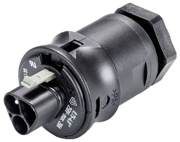 Black, cylindrical sensor or connector with multiple pins, potentially suitable for automotive or technical applications.