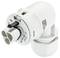 A white electric multi-socket connector with warning labels on the side, designed for safe electrical connections.