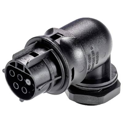 A black electric plug with multiple round connection points is visible in profile. The plug has a robust housing.