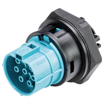 Black and blue multi-contact metal connector. Technical component for electrical connections.