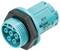 A blue, cylindrical multi-pin plug with eight pins and a black outer casing. Inscription: '50V/250V 600V/18A Type 6P'.