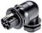 'Electrical connector for electric vehicles, black, with five terminals. Used for charging and energy transfer.'