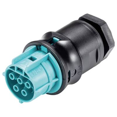 A black and turquoise multi-pin connector, typical for industrial or technical applications.