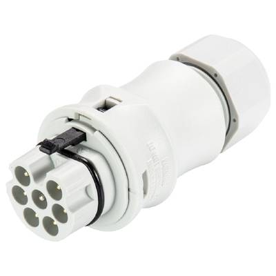 A white, multi-pole electrical plug adapter with multiple connections, suitable for industrial applications.