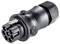 A black, cylindrical plug with multiple sockets, likely for an electrical connection.