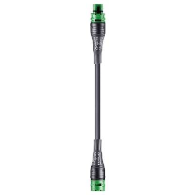 A black and green torch with a slender, long handle and a wide lamp head.