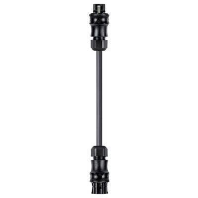 A black cable connector, comprising two plug elements and a flexible central section.