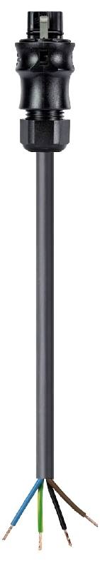 Black cable with open end, showing five exposed wires in different colours: blue, yellow-green, grey, brown and black.