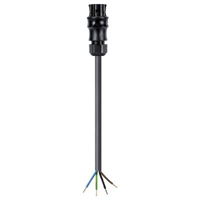 A black cable with five exposed copper wires in different colours at the end, showing electrical connections.