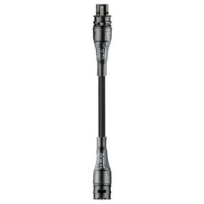 A long, black, cylindrical connection with ribbed ends and a smooth, central section, similar to a cable plug.