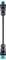 A black, long valved adapter with turquoise accents at both ends, for liquid connections.