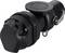 Black electrical connector with round housing and protective cap. Suitable for industrial or technical applications.