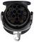 Black electric plug with multiple round socket outlets arranged in a circular pattern. Suitable for vehicle connections.