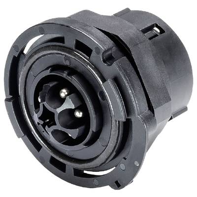 A black, cylindrical multi-pin connector used for electrical connections in technical applications.