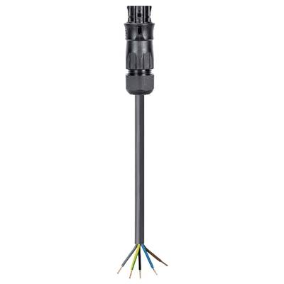An electrical cable plug with six exposed cable ends in various colours, ready for connection to a device or system.