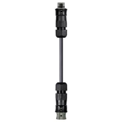 Black, cylindrical cable with connectors at both ends. Suitable for connecting electronic devices.