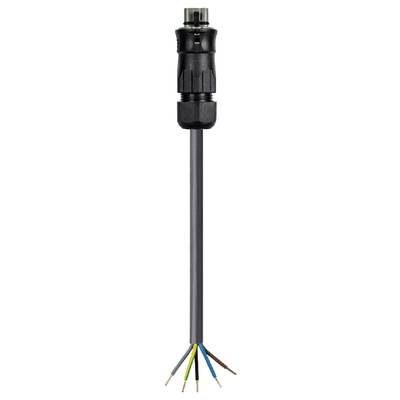 Black cable plug with multiple coloured wires at the open end, suitable for electrical connections and wiring.