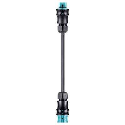 A black hose with blue connectors at both ends, likely for use in water or air systems.