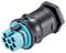 A black, six-pole connector with a blue connection unit. Used for electrical connections in devices.