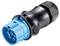 A blue, cylindrical plug adapter with multiple connections and a black cover. Suitable for industrial applications.