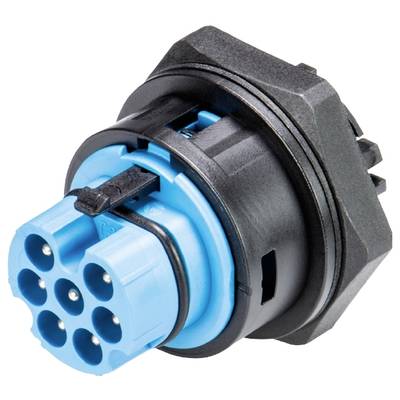 Multi-pole blue and black electrical plug, suitable for industrial applications.