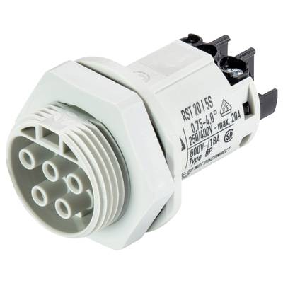 'Round, white multi-pin connector, suitable for voltages up to 500V and currents up to 20A. Type: RST 20i5S.'