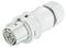 White electrical plug with multiple round connectors, suitable for industrial applications.