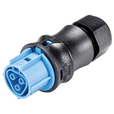 'A blue plastic plug with a black protective sheathing, suitable for electrical connections, shows multiple contact points.'