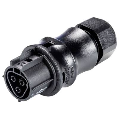Black electrical plug with multi-pin connector, suitable for industrial applications.