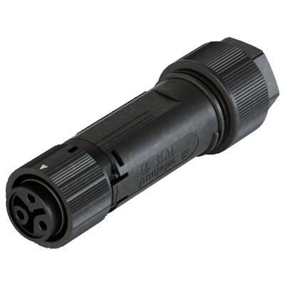A black electrical connector with a robust housing, suitable for tight connections in industrial applications.