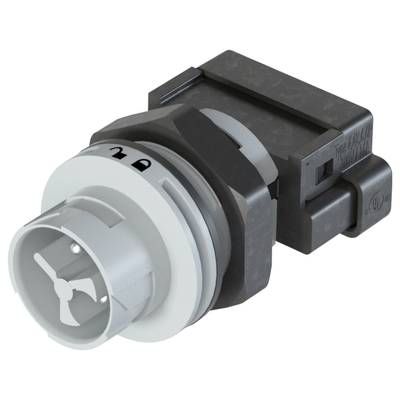 A grey multi-pin connector with several connection areas and a rectangular housing.