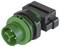 A green and black electrical connector, likely used for industrial applications.