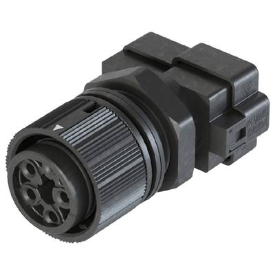 A black, cylindrical connector with multiple socket ports, suitable for industrial wiring.