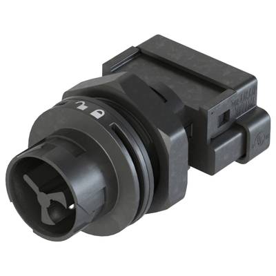 A black, cylindrical electrical component with a plastic housing and plug-in connection, most likely a sensor or switch.