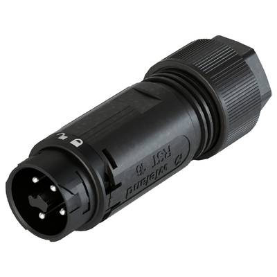 Black 3-pin plug with screw-type housing, robust design for electronic connections.